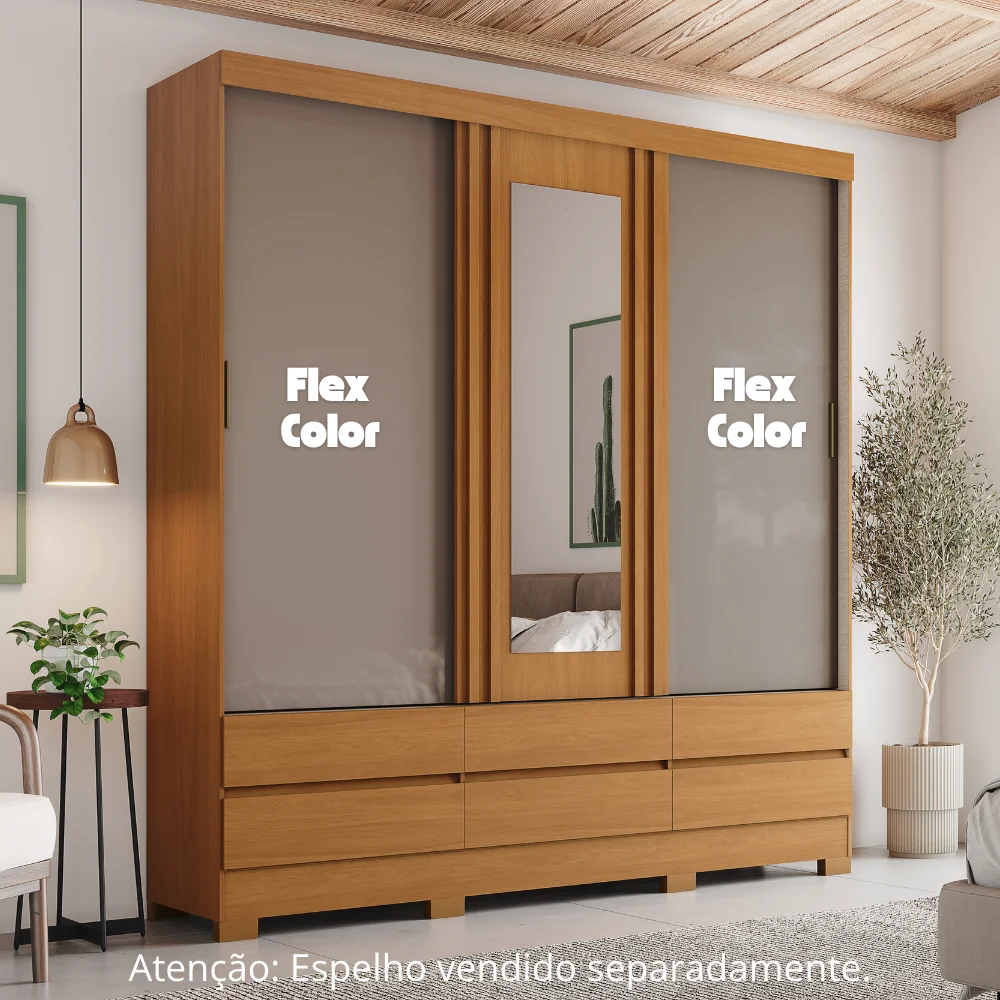 Guarda-Roupa Rodes/ B386 - Cinamomo/Off White/Avelã FLEX