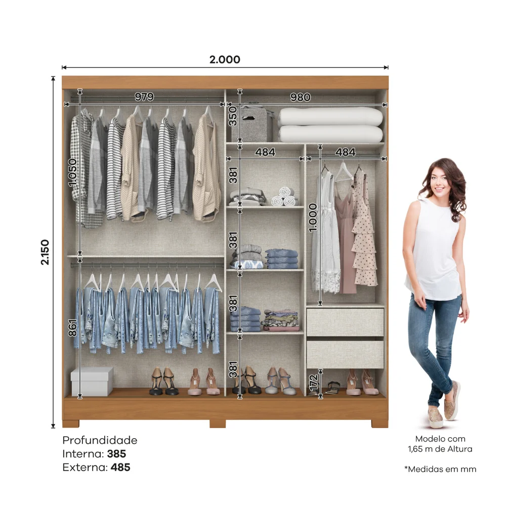 Guarda-Roupa Cannes/ B385 - Cinamomo/Off White/Avelã FLEX - Foto 9