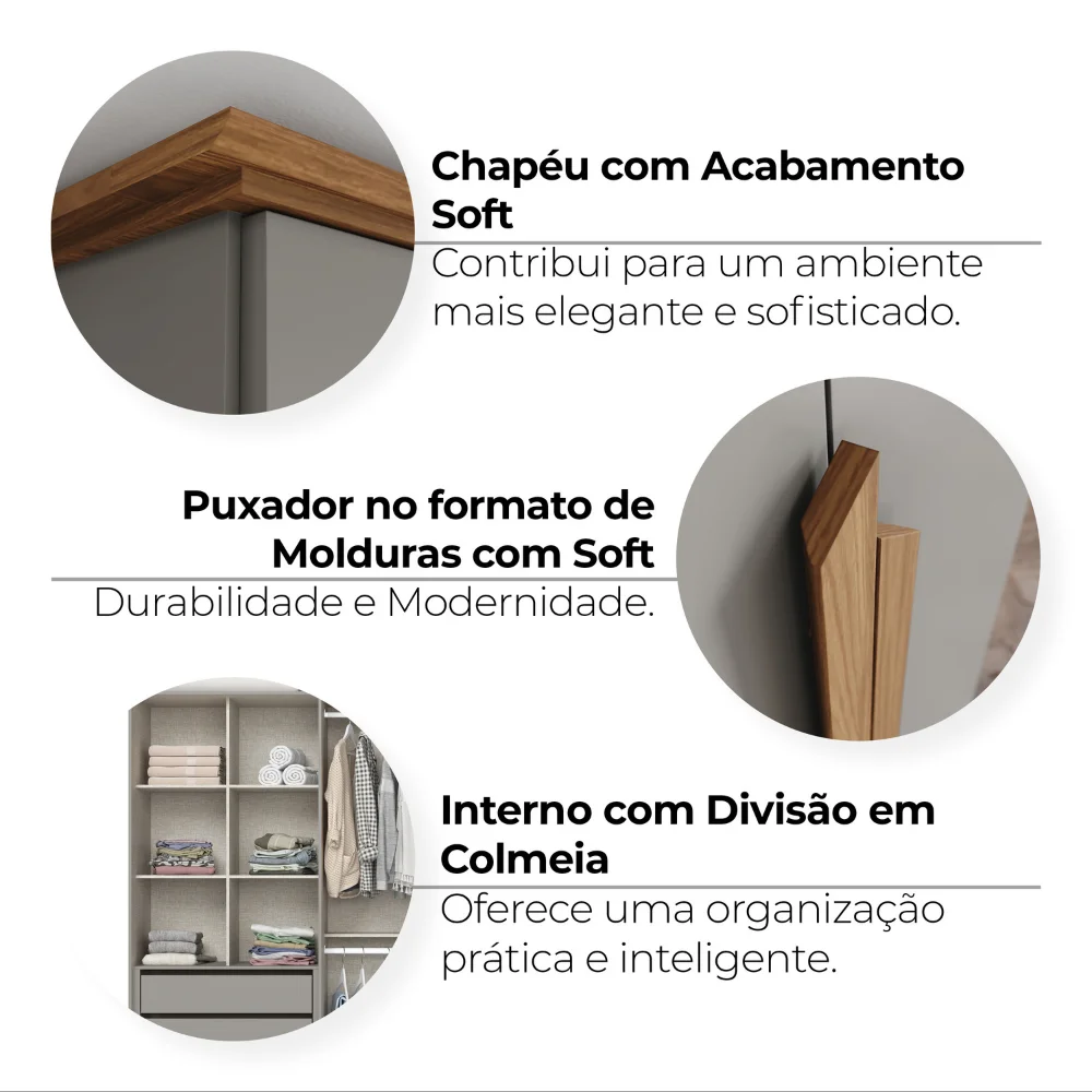 Guarda-Roupa Nepal/ Andréas 06 Pts D309 - Cinza Nature (169) - Foto 7