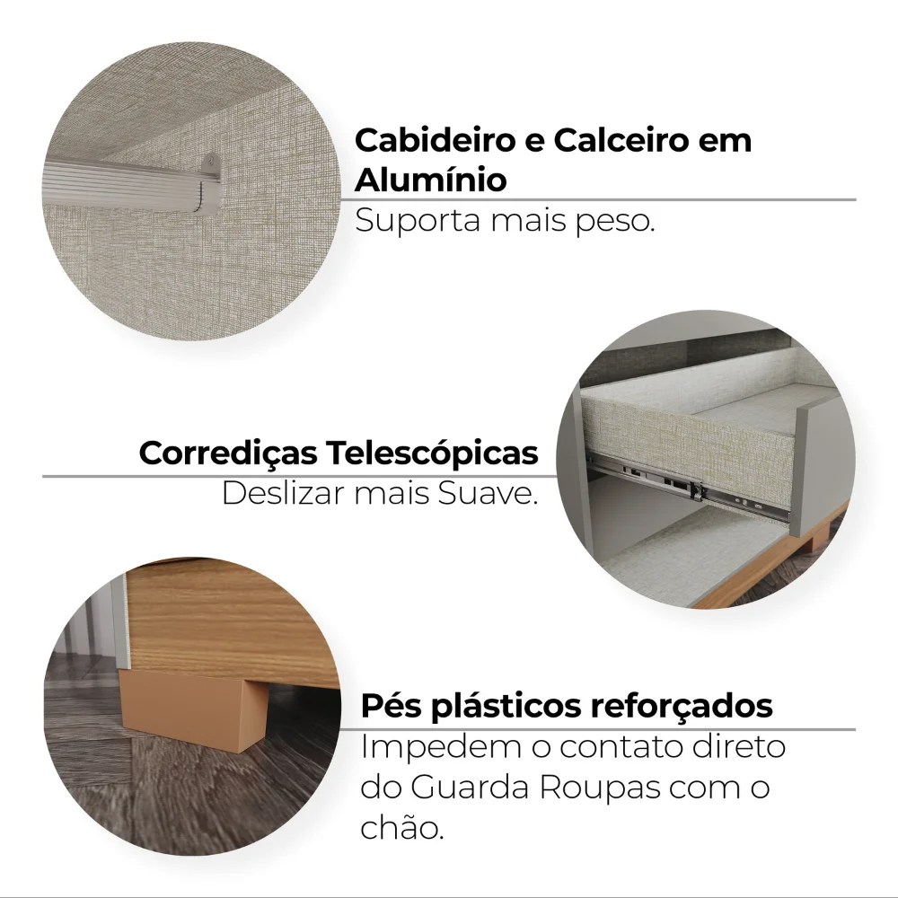 Guarda-Roupa Nepal/ Andréas 06 Pts D309 - Cinza Nature (169) - Foto 8