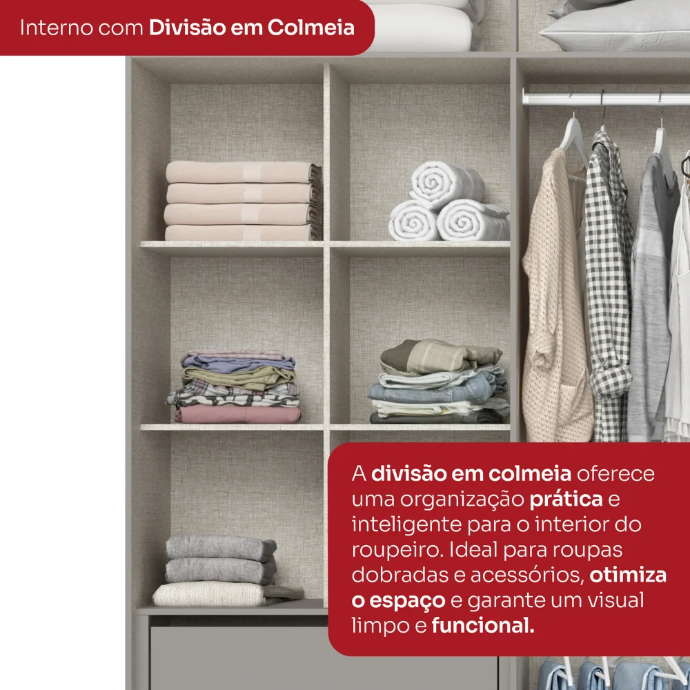 Guarda-Roupa Nepal/ Andréas 06 Pts D309 - Cinza Nature (169) - Foto 13