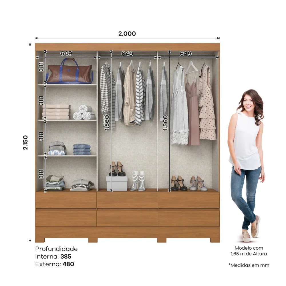 Guarda-Roupa Rodes/ B386 - Cinamomo/Off White/Avelã FLEX - Foto 11