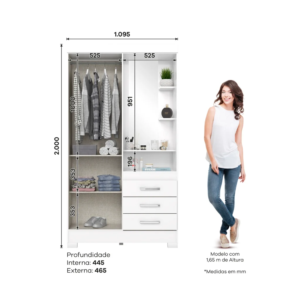 Guarda-Roupa 02 pts Galego/B64 - 66 Branco - Foto 5